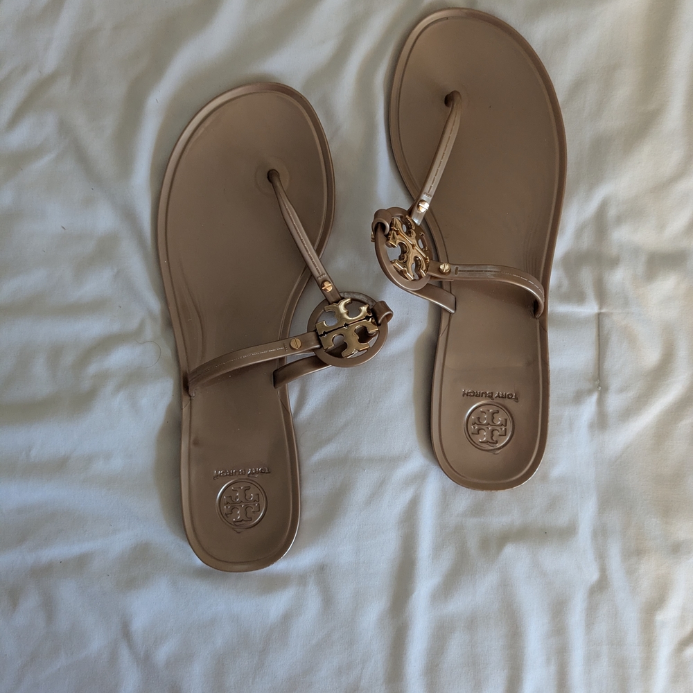 Tory Burch Beige Sandals with Gold Accents